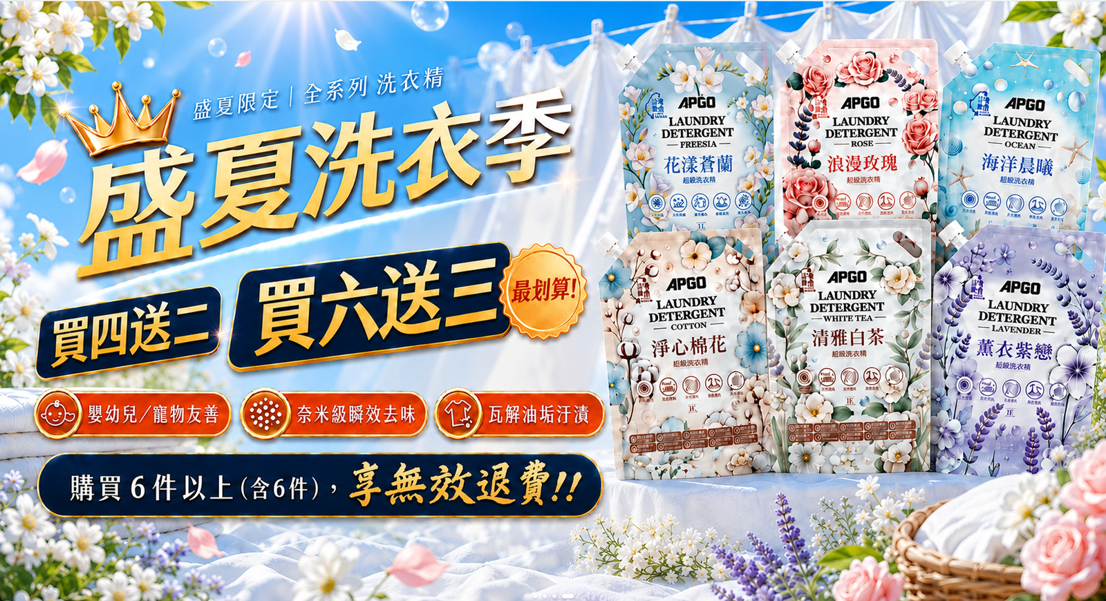盛夏洗衣季💘四送二、買六送三
