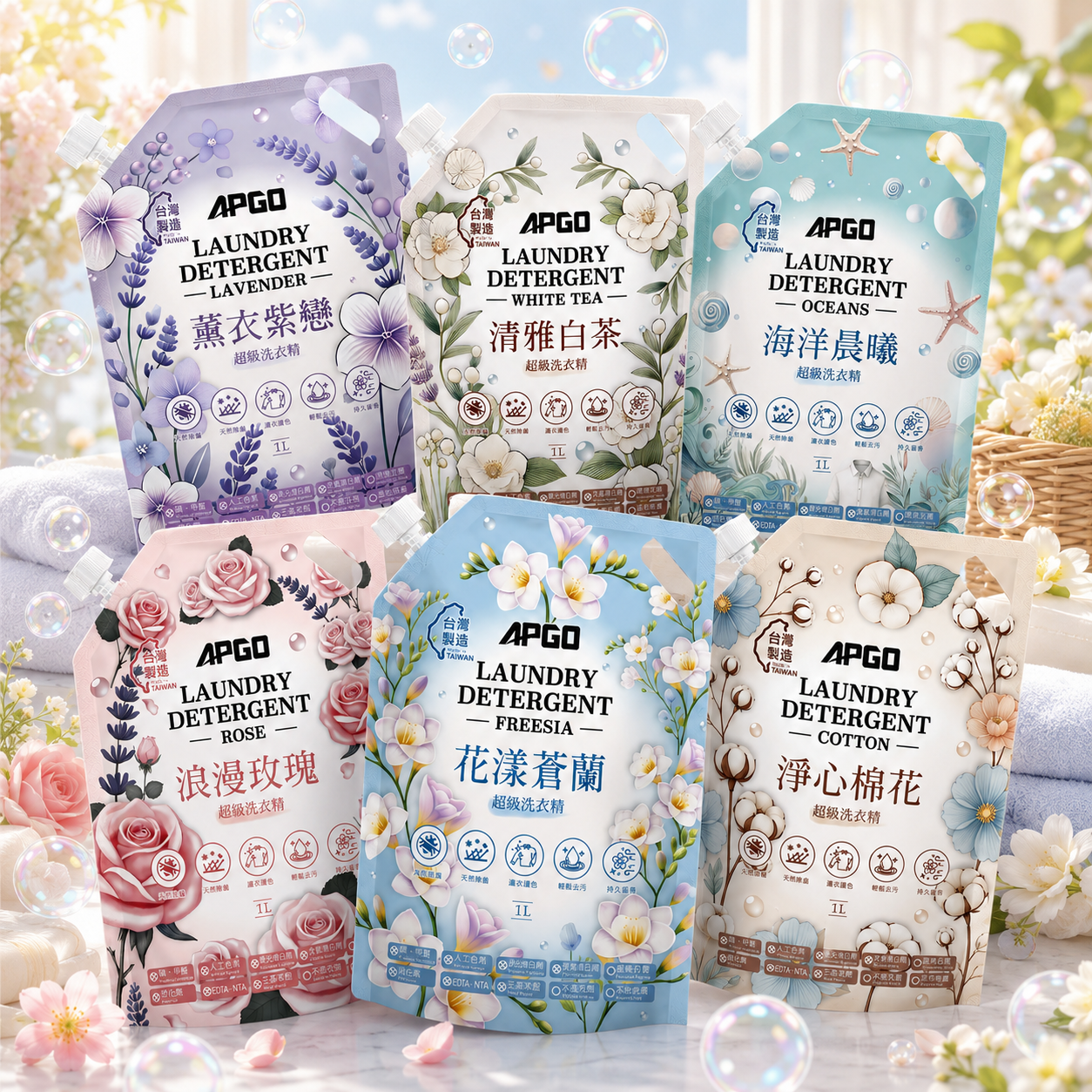 海洋晨曦/淨心棉花/清雅白茶/浪漫玫瑰/花漾蒼蘭/薰衣紫戀 超級洗衣精